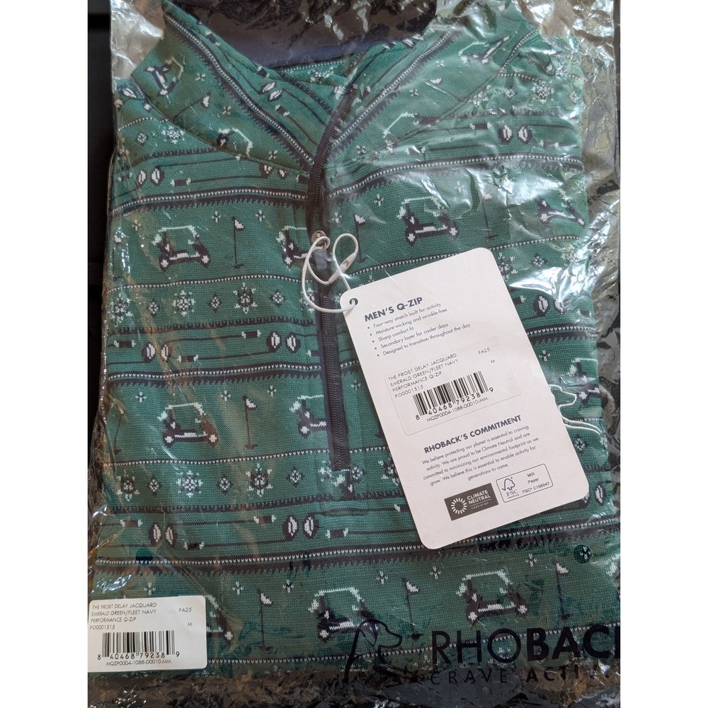 NWT Rhoback Men's 2XL The Frost Delay Jacquard Emerald Green Q-Zip